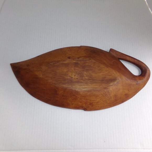 Vintage Large Wood Carved Leaf Bowl Plate - Picture 8 of 14